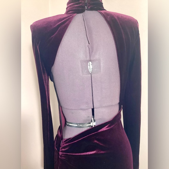 Zara Draped Open Back Velvet Midi Dress Size S Side Slit Blogger Fave Burgundy - Picture 9 of 16